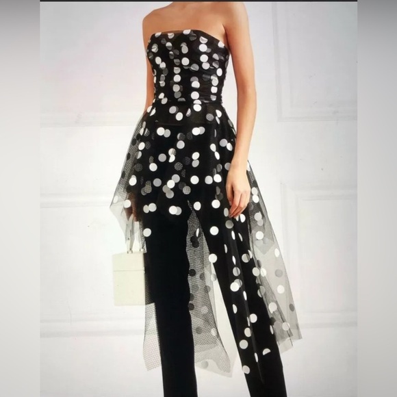 Deluxe Asymmetric Mixed Dot Dress